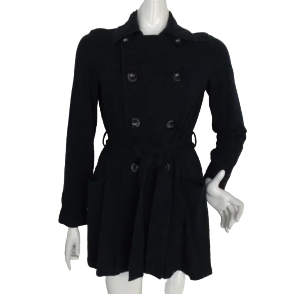 CABI Peacoat, S, BLUE Knit, Double breasted, Sash belt, Pockets, #151